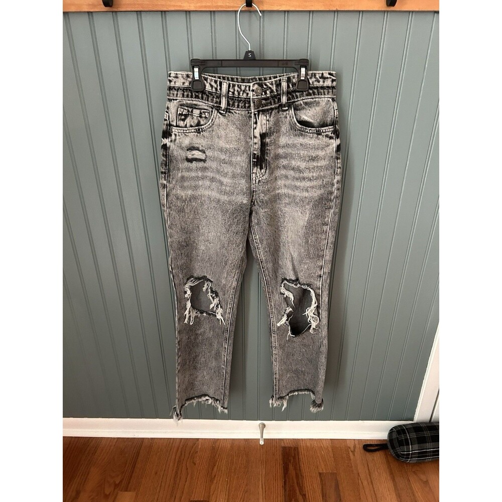Vervet Mom Jeans Size 28 X 26" Inseam Distressed Denim Raw Hems Gray